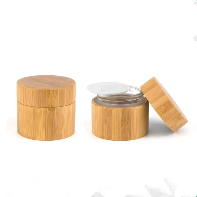 Manufacturer 30ml 50ml 100g 200g 250g Custom Glass Jar Wooden Lid Logo Engraving Jar Lids Bamboo Lid Cosmetic Jar