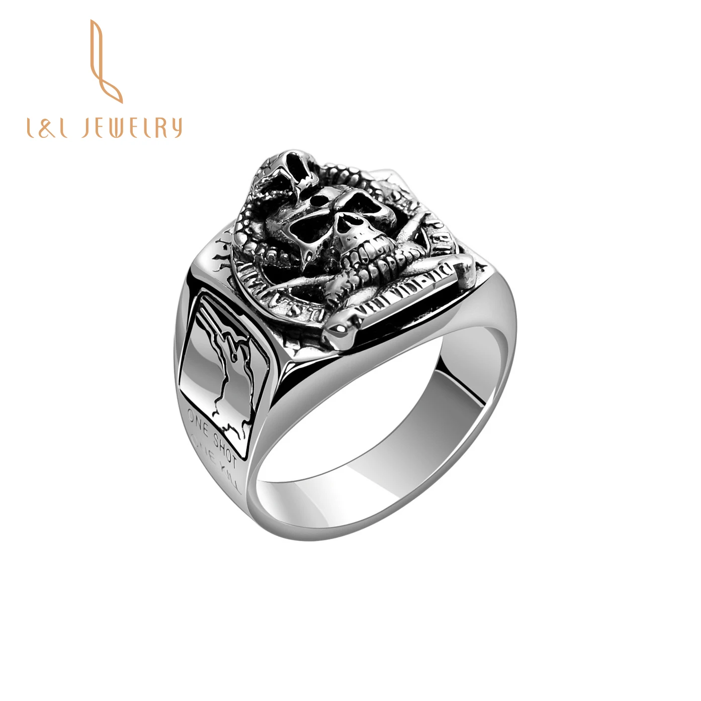 American army navy ring with Skull skeleton snake cool gifts for men friends Vintage Antique Silver Skull jewelry