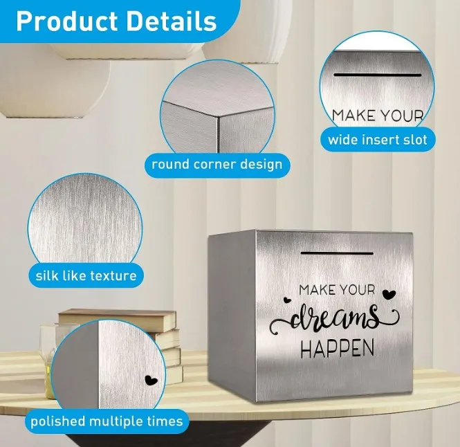 Stainless Steel Square Piggy Bank Only for the Best Gifts Family  Friends