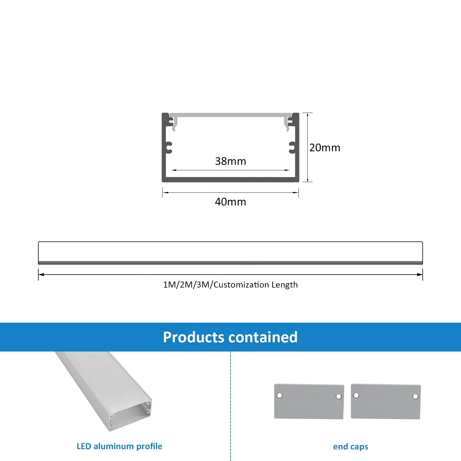 Good Quality 4020 Smart Strip Lights 40*20MM LED Channel Alloy Anodized Aluminum Profile Heatsink