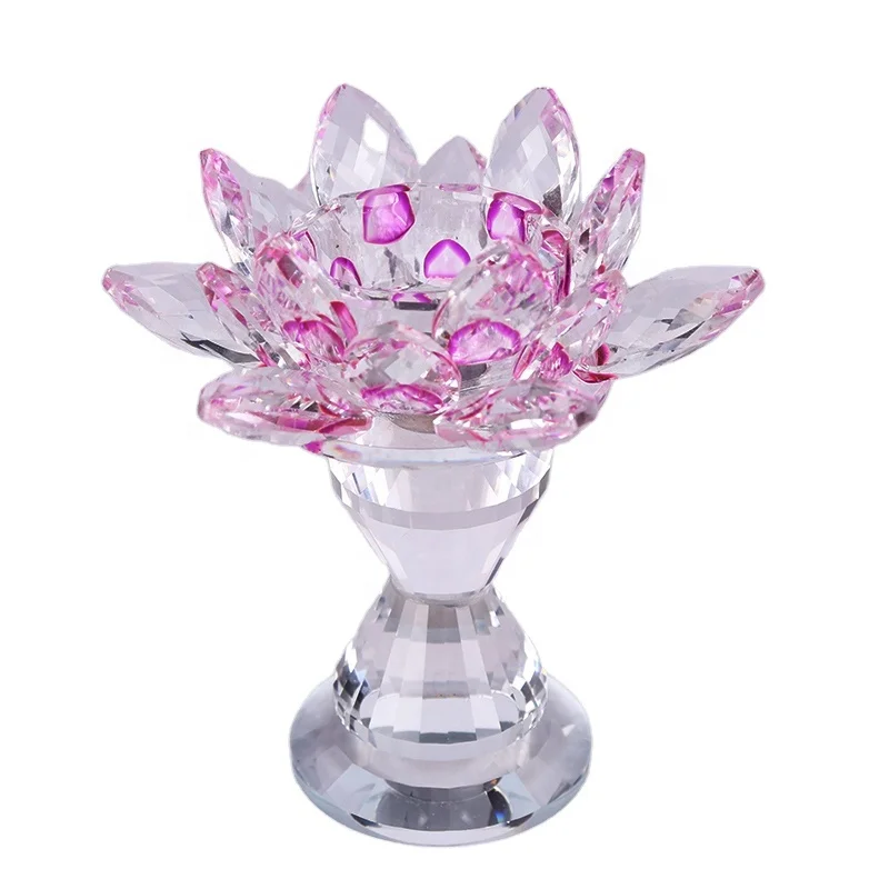 Wholesale Buddhist Glass Candlestick Crystal Lotus Flower Candle Holders For Home Table Decorations