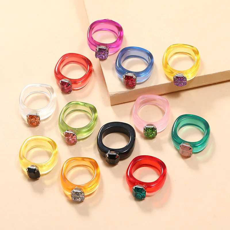 Handmade fashion jewelry cute colorful candy plastic thick ring retro resin acrylic ring lady