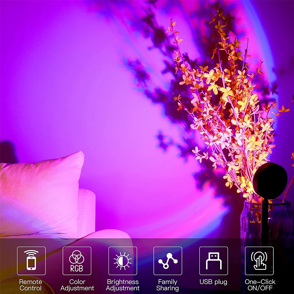 Home Decoration Sunset Projector Lamp 16 Colors App and IR Control HD Crystal Lens LED Sunset Lamp