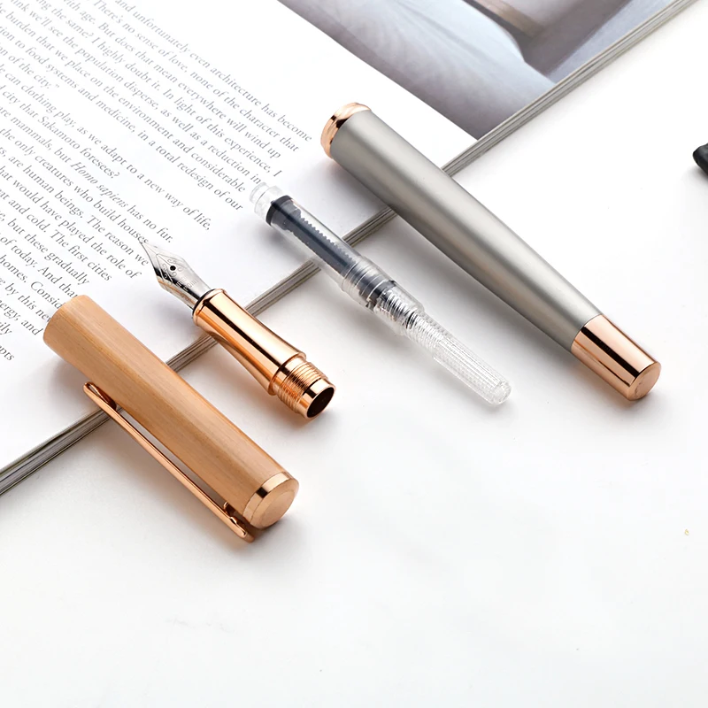 Hot selling Luxury Black Silver Color High Quality Brass Metal custom Fountain Pen set with Logo for gift