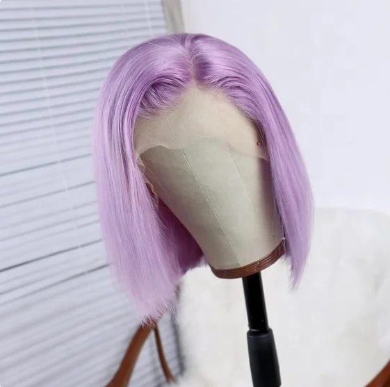 Eli Hair New Arrival Fairy Light Purple Fashion Color Lace Front Bob Wigs Customized pink bule red orang colored human hair wigs