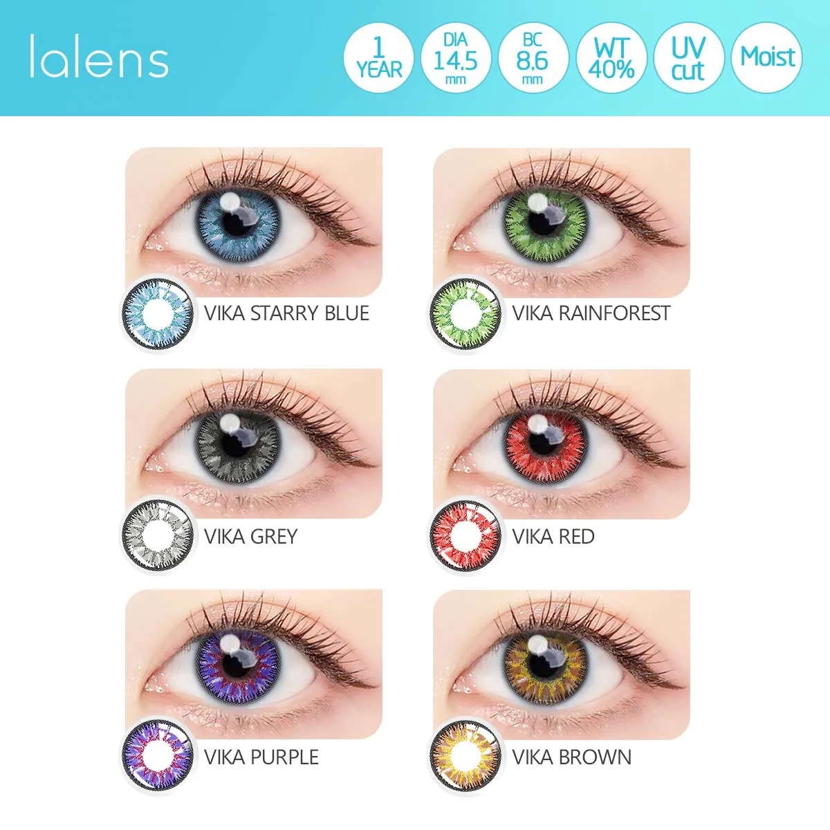 Lalens Custom 2Pcs Myopia Vika Contact Lenses Yearly Use Wholesale Prescription Diopter Blue Natural Color Contacts Lenses