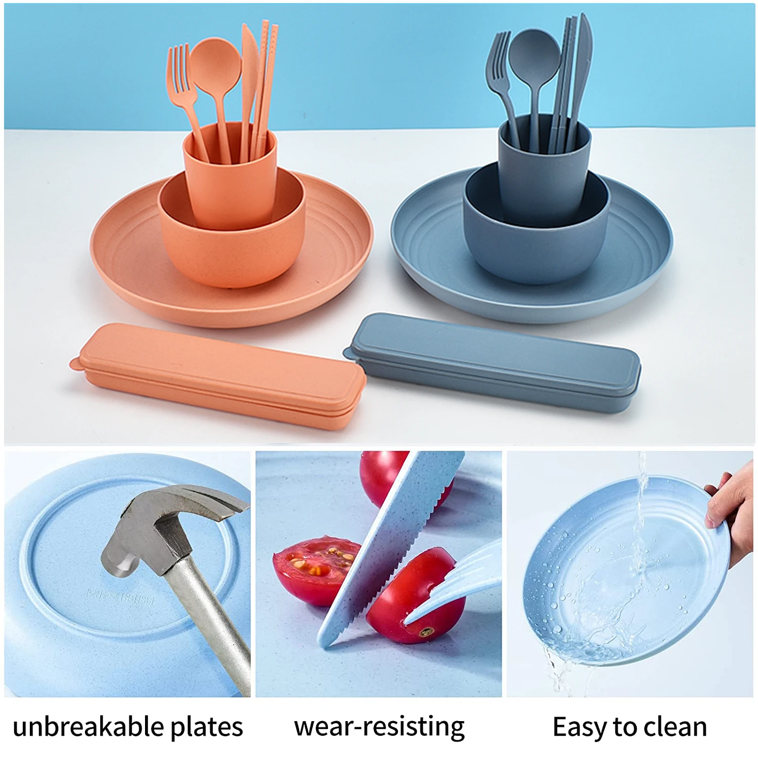 Kids Set 32 Pcs 4 8 Pieces Plastic Pp Dinner Portable Cut Sets Wheat Straw Dinnerware Sets Tableware