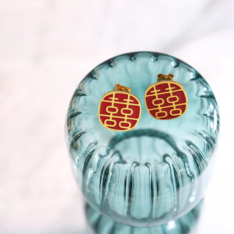Festive red earrings Chinese stainless steel jewelry earrings