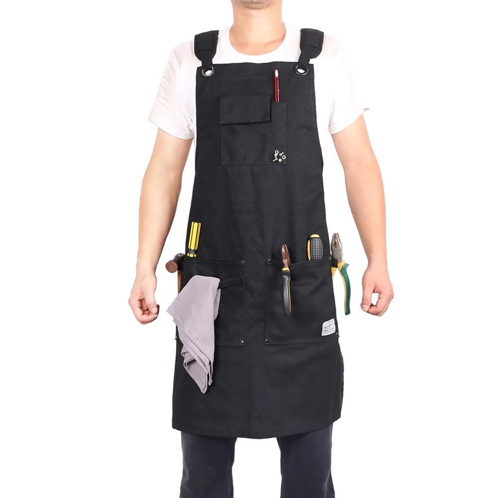 CHANGRONG Custom Black mens cross back waxed canvas woodworker bib apron