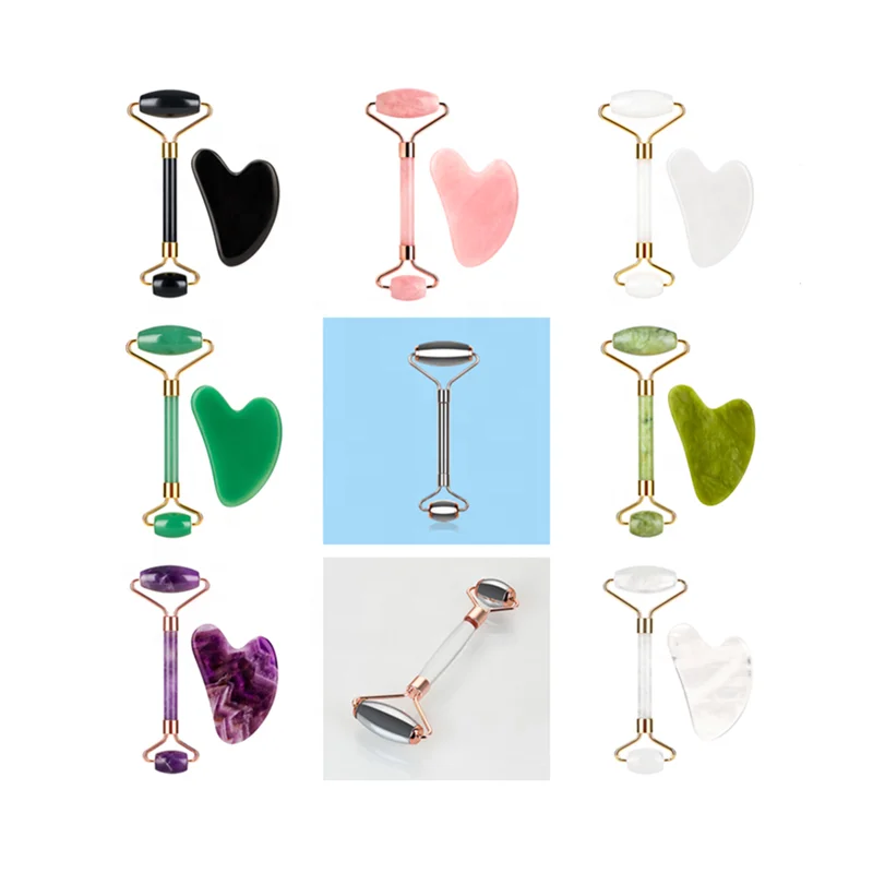 
natural jade facial skin ice compress roller massage cold cream gua sha jade roller set for face care cool and lifting 
