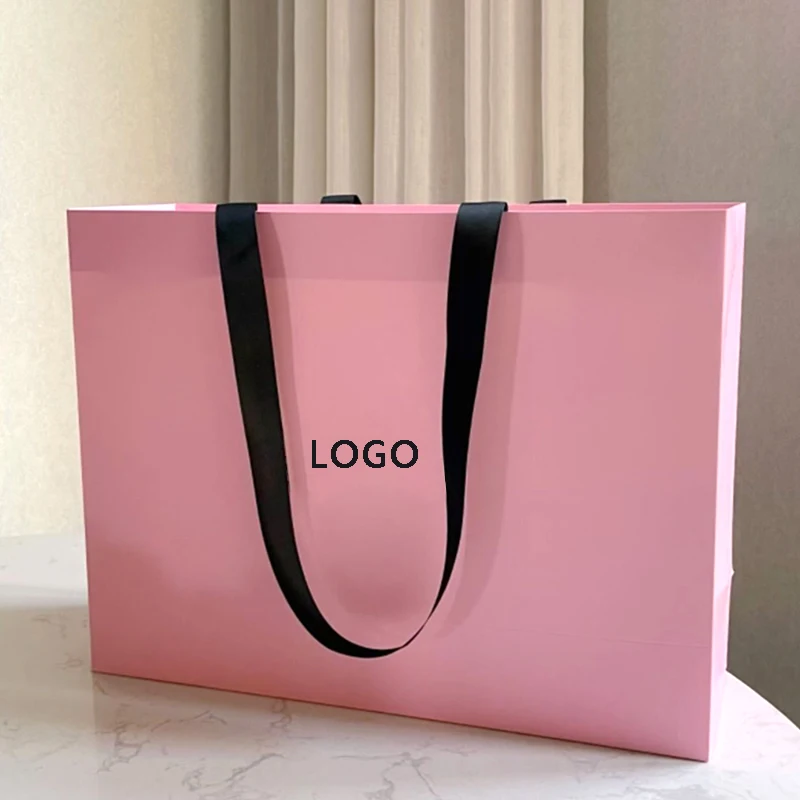 Customized Embossed Logo Quality Packaging Gift Women Paper Shopping Cosmetic Bag Wholesale Fashion Small Bags With Handles