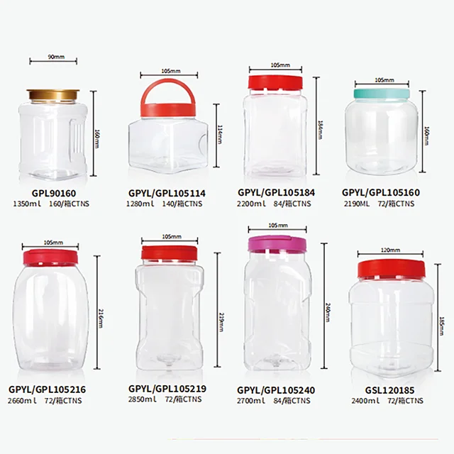 wholesale empty clear square plastic container jar with lid stackable custom large Capacity 16oz plastic jar with airtight lids