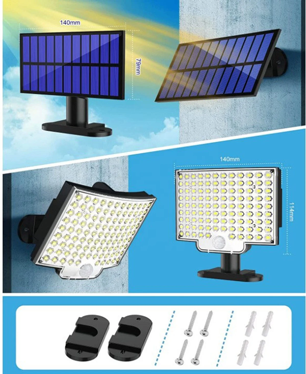 106 LEDs  5.5V IP65 Auto light body Sensor Separate Remote Control Curved Mini Garden Solar LED Lights Outdoor Wall mounted