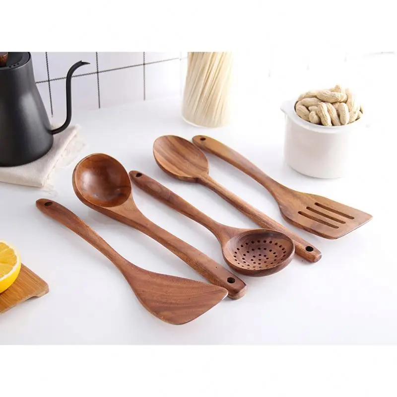 Deep non-stick fish turner slotted spatula picnic tableware big kitchen tool soul sided wooden spoon with different measurement
