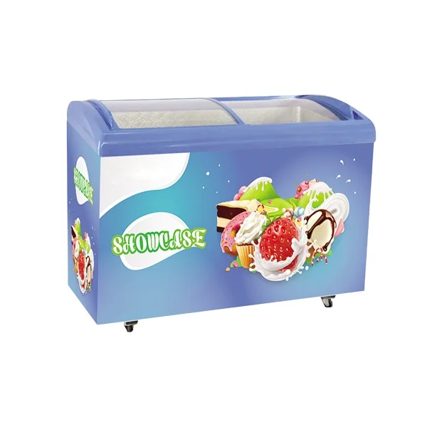 SD-158Y 158L cooler and fridge open top refrigerator chest curved glass door showcase Commercial ice cream lpg gas freezer
