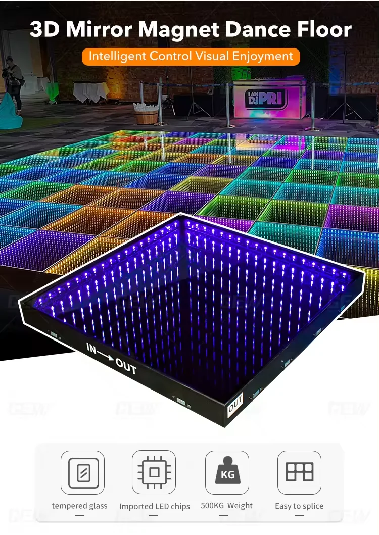 Rechargeable Magnetic Easy Install 3D Infinity LED Mirror Dance Floor