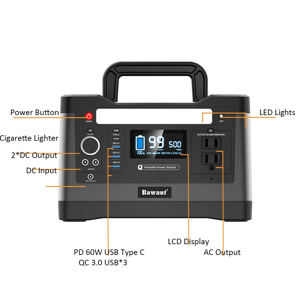Generador silencioso 500w 500Wh электростанция для лагеря литий с немодулированным синусоидальным сигналом на солнечной
