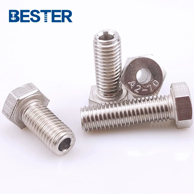 A2-70 A4-80 ss 304 316 m8 m10 external hex head hollow screw bolts with through hole in middle