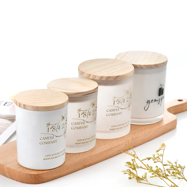 Wholesale Custom 3oz 6oz 8oz 10oz 12oz 14oz Frosted Clear Vessels Matte Gloss Glass Candle Jar With Wooden and Metal Lid