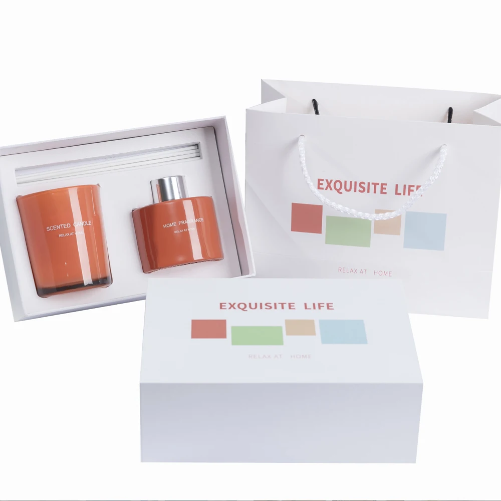 Amazon hotsale Colourful 100ml reed diffuser with sticks and scented candle AB gift box set