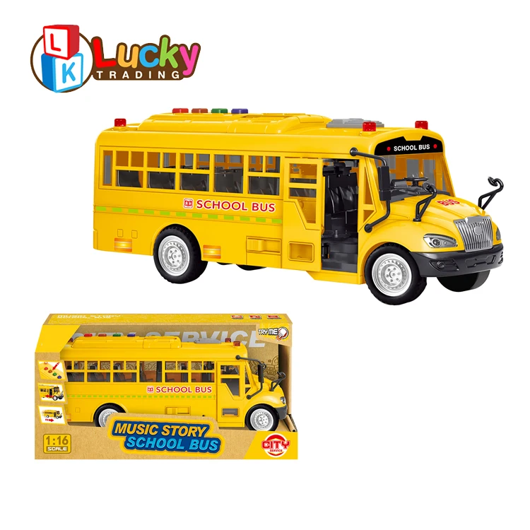 Kids Friction Bus Inertial  Music Light City Bus Toys School Bus Electric Toy Car