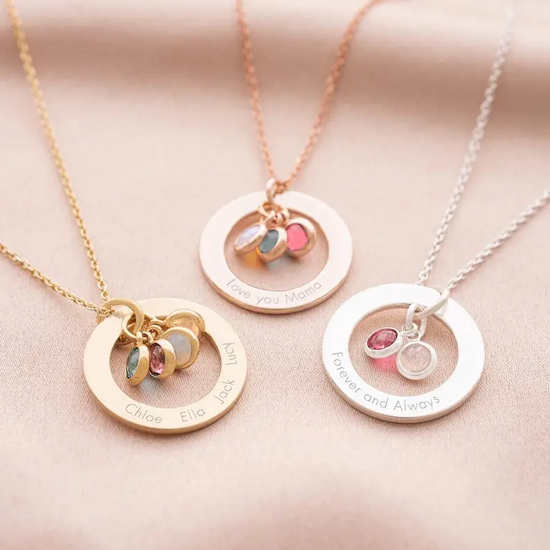 Family Eternal Ring and Birthstone Personalized Necklace Personalized Jewelry Gift For Her Birthday Gift Bloom Boutique