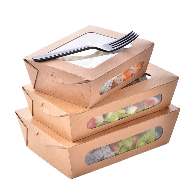 Disposable eco-friendly custom printed paper box packaging kraft takeawy paper container with clear window