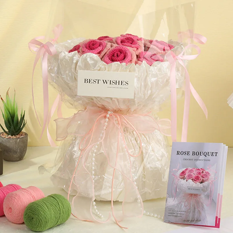Rose bouquet crochet material package  handmade diy Unfinished products bouquet crochet kit