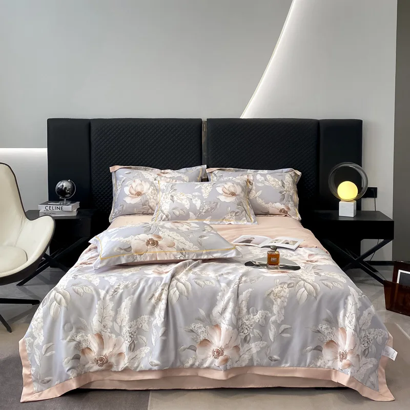 hot selling Luxury 100% Tencel bedding set lyocell tencel floral bed sheets tencel pillowcase quilt sets