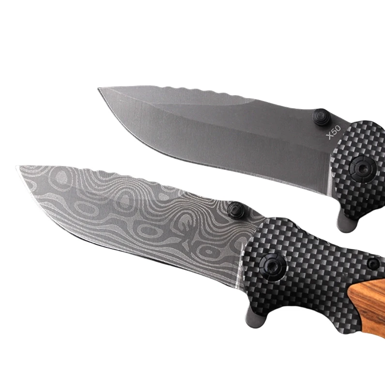 X50 Stainless Steel Camping Survival Hunting Olive Wood Handle Edc Knives Outdoor Folding Custom Pocket Knife Tools