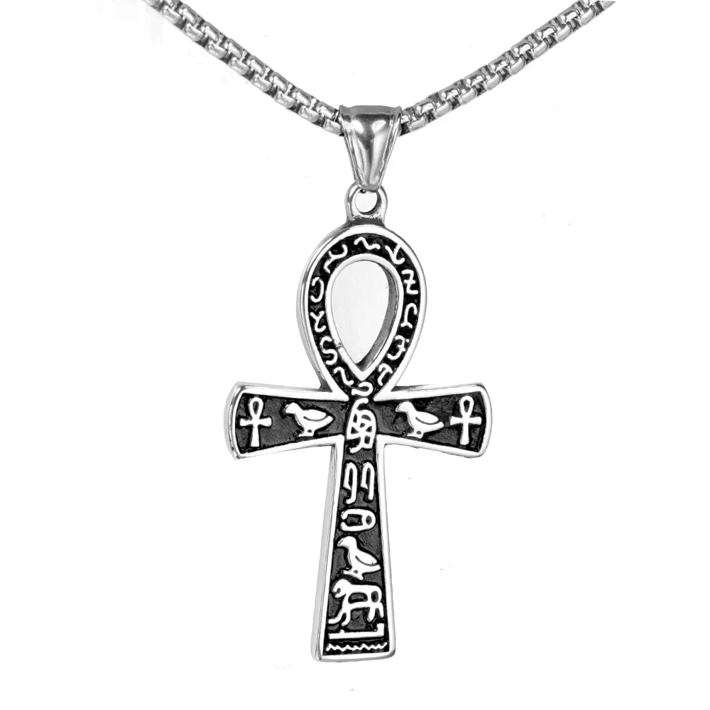 Wholesale Ancient Egyptian Hieroglyphic Symbol Jewelry Stainless Steel Large  Cross Pendant Ankh necklace for men