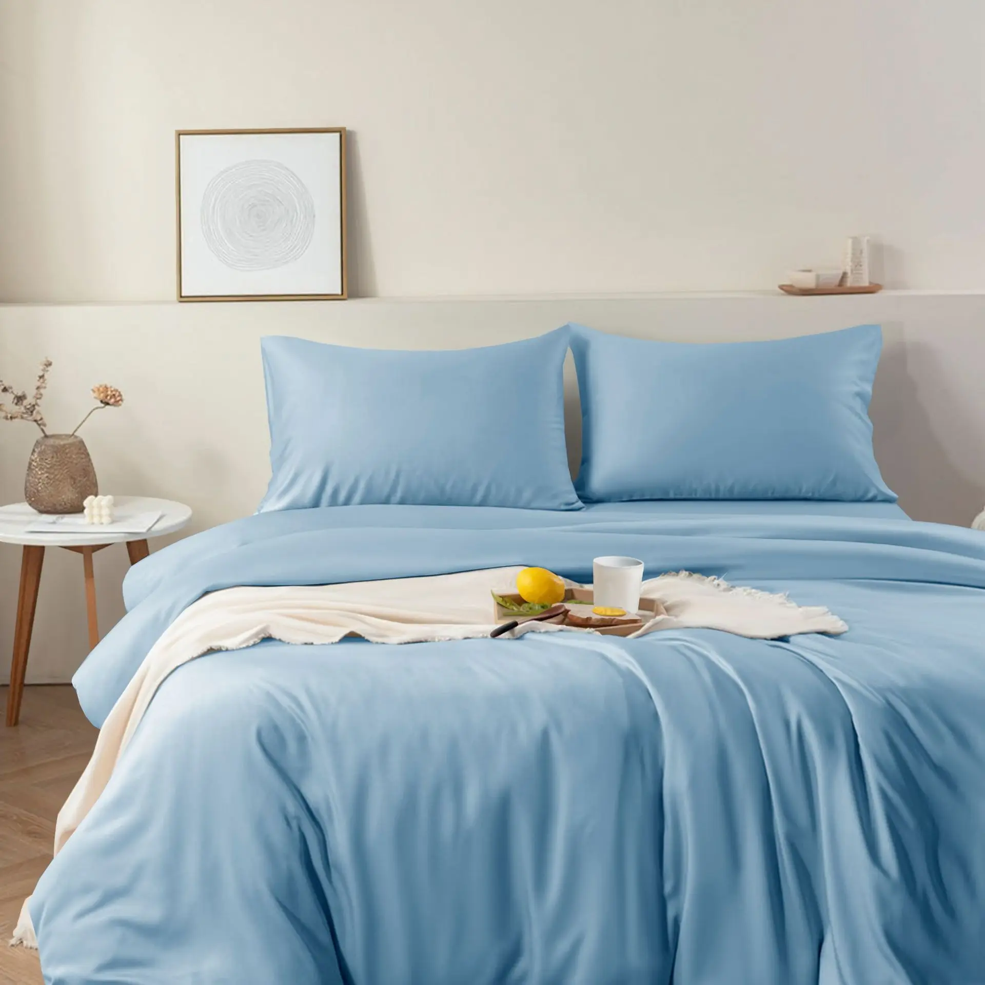 Summer Bedding Home Textile Bamboo FIber Bedding Sheet Sets Tencel Super KIng Size 260*280cm Cool Soft Linens Morden Solid