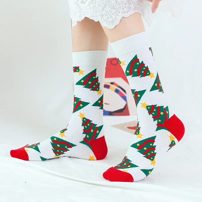 Ins Fashion Trend Winter Warm Anti Fade Pattern Christmas Crew Tube Socks For Unisex