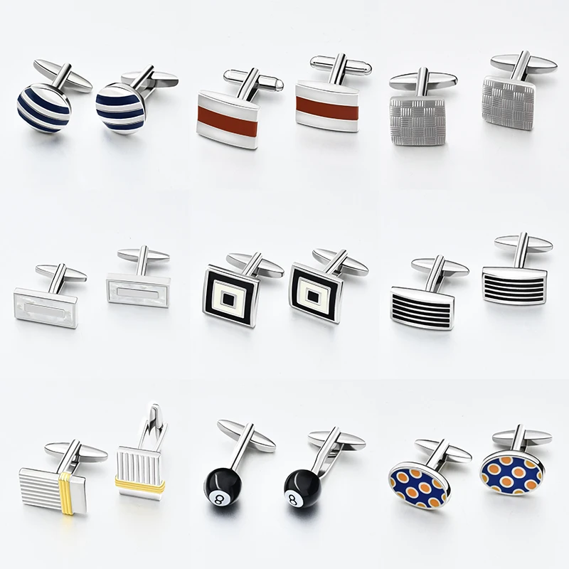 Kaidvll Cufflinks Luxury White Stripe Rectangle Cufflink Brand High Quality Crown Crystal Novelty Cufflink For Mens