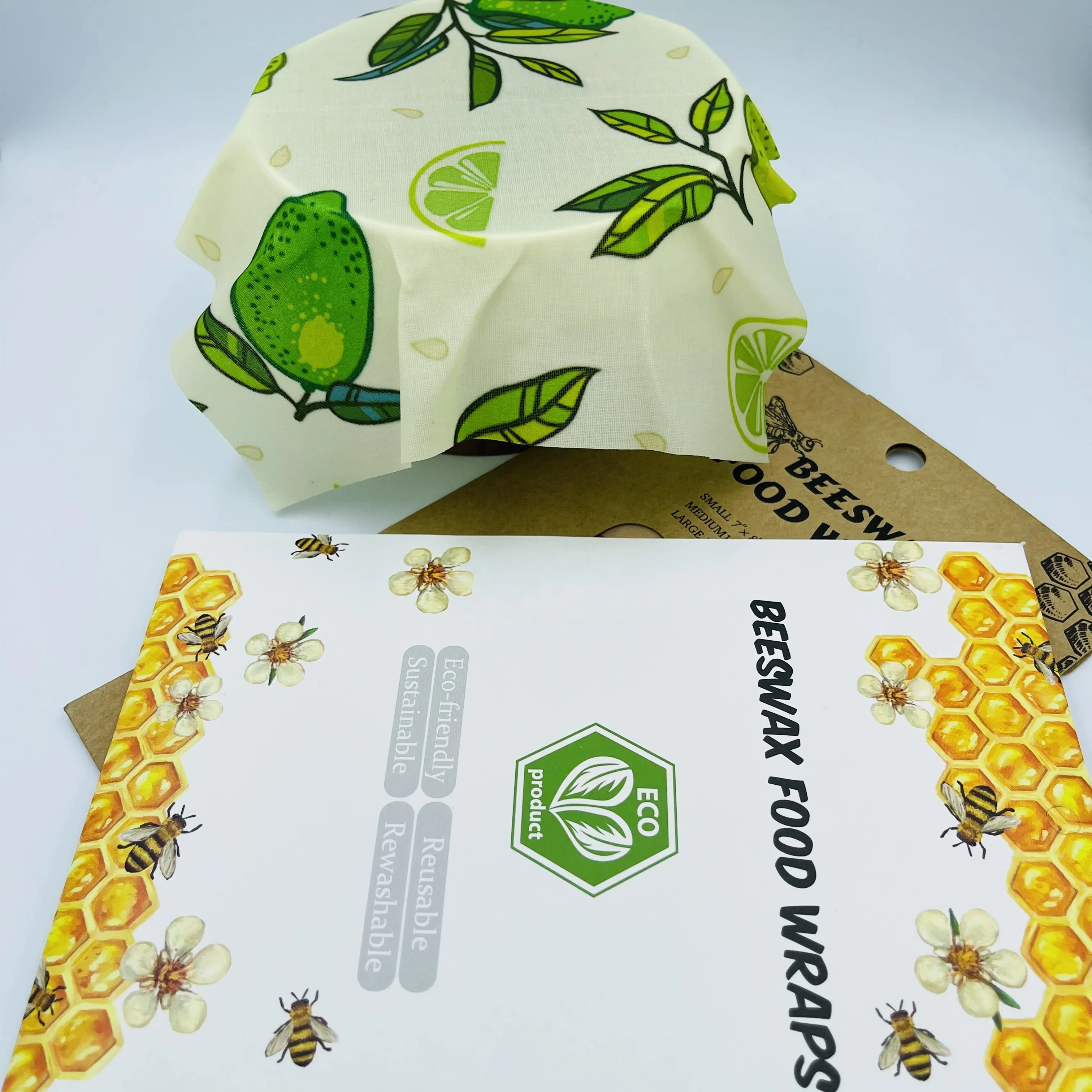 Natural Vegan Plant Base Sustainable Beeswax Food Storage Wrap Reusable Dish Bowl Covers Containers Bee Wraps