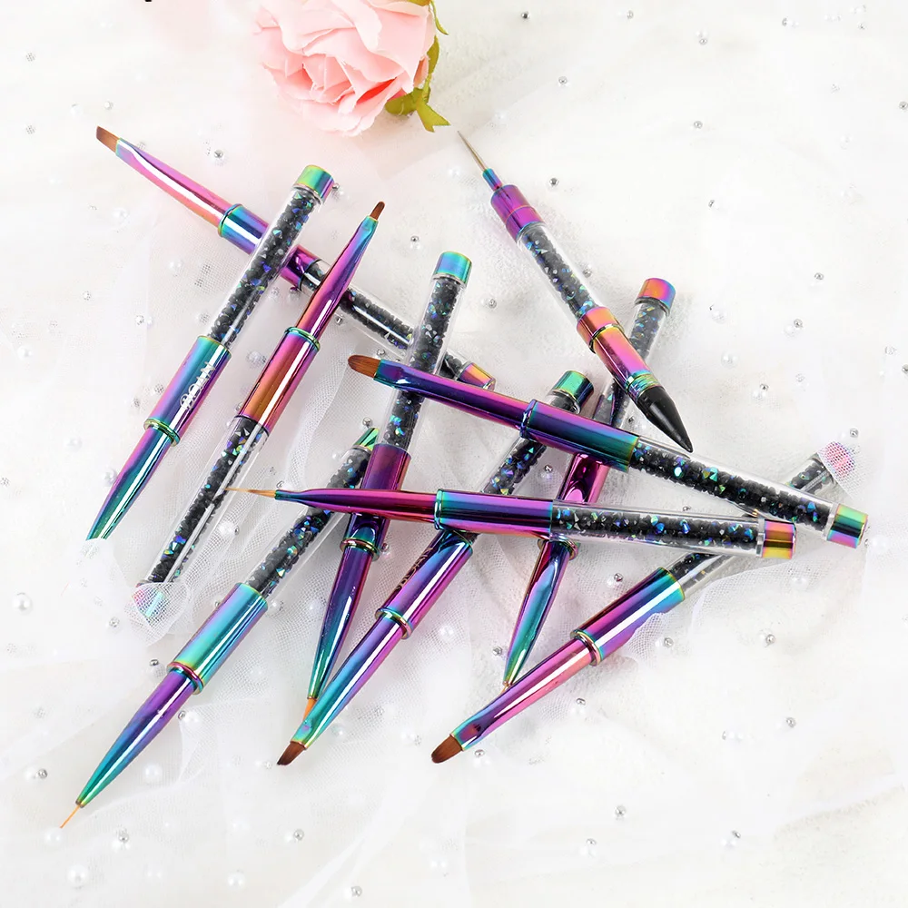 Индивидуальный Логотип OEM 100% чистый Kolinsky нейлоновый волос Holo UV гель Акриловая кисть для ногтей плоские Кисти набор акриловых