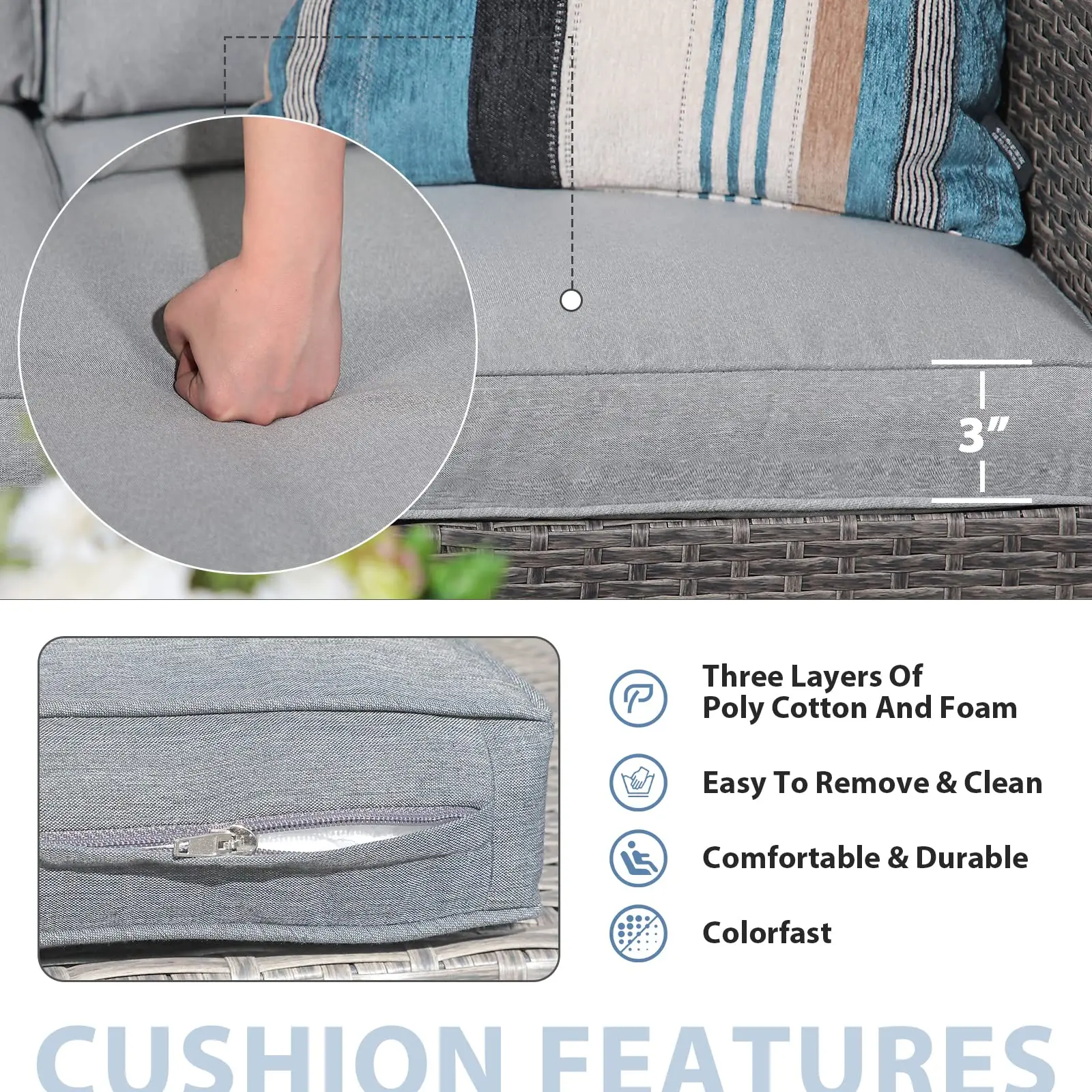 Patio Furniture Set 4 Piece Outdoor Patio Conversation Set All-Weather PE Rattan Wicker Sectional Patio Sofa Set with Table