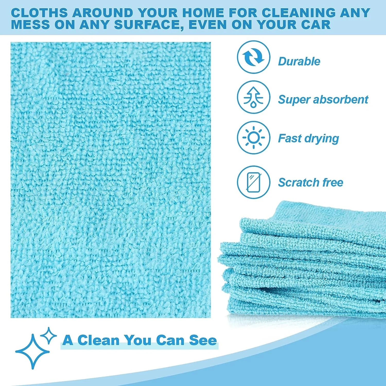 Customized Tear-away Roll 50/75/100 Pack Microfiber Cleaning Towels  30*30cm Reusable Washable cleaning car Rags