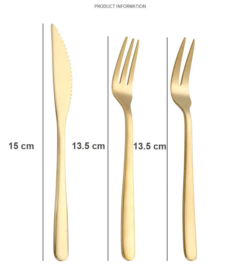 3 PCS Stainless Steel Gold Plating Fruit Dessert Tableware Set 2 Prong 3-Prong Fork and Knife