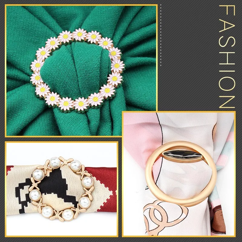 hot sale Silk Scarf Ring T-shirt Tie Clips,Fashion Metal Round Circle Clip Buckle Clothing Ring Wrap Holder for Women