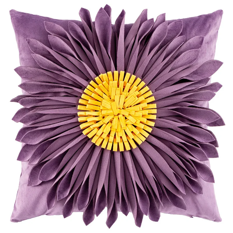 Handmade Velvet Sunflower Throw Square Cushion Cover Couch Living Room Bed Decorative Pillow Cover