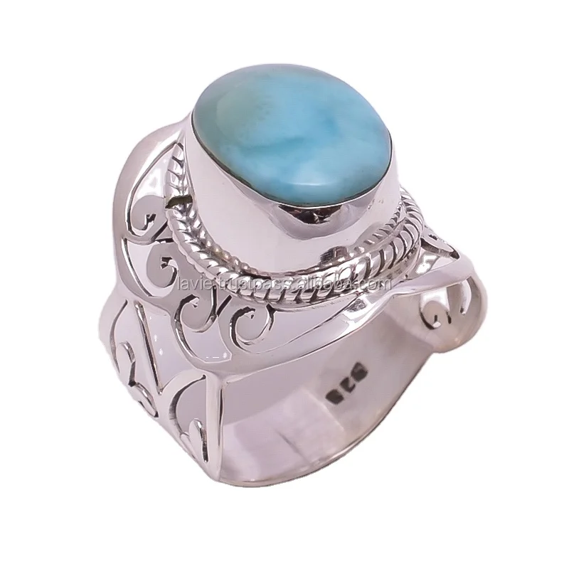 Натуральные кольца larimar индийские изящные ювелирные изделия ручной работы оптом из стерлингового серебра 925 пробы от поставщика