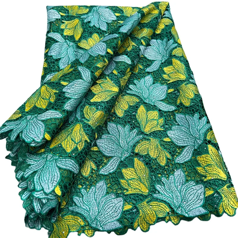 3844 Bicolor Guipure Cord Stones Lace Fabric 2024 Hot Sale Water Soluble Lace Nigeria Cord For Women Wedding Party Dresses