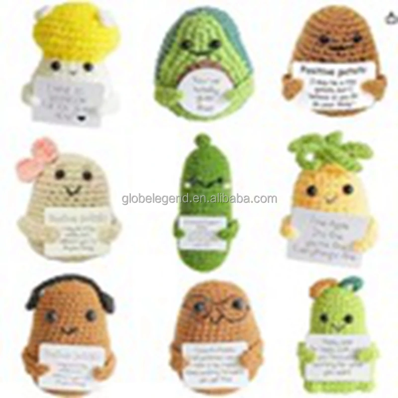 2024 Hot Selling Popular Handmade Emotional Support Pickled Positive Crochet Frog Stuffed Plush Doll Small Cucumber Crochet Toys