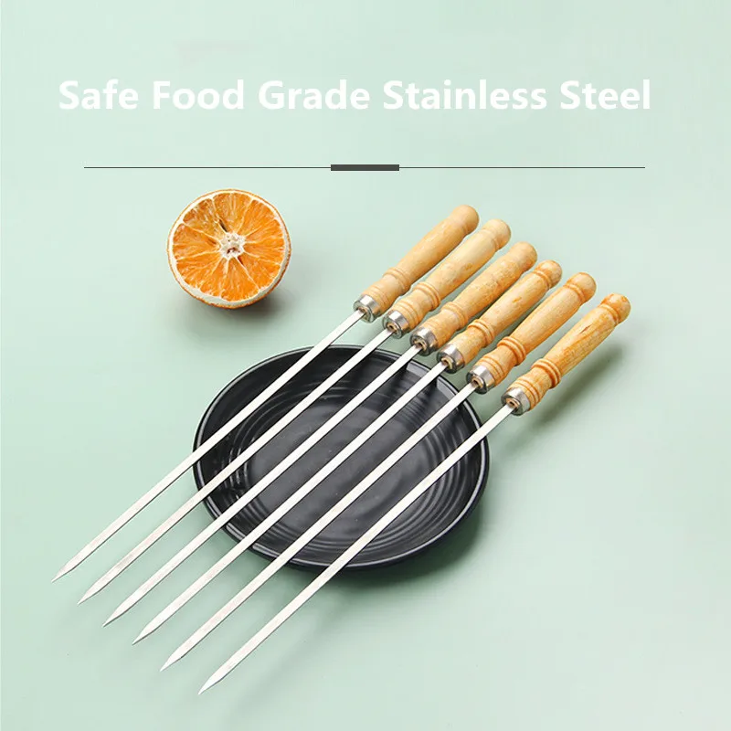 Mydays Outdoor BBQ Grills Flat Barbecue Metal Stainless Steel Kebab Skewers With Long Handle For Camping Picnic