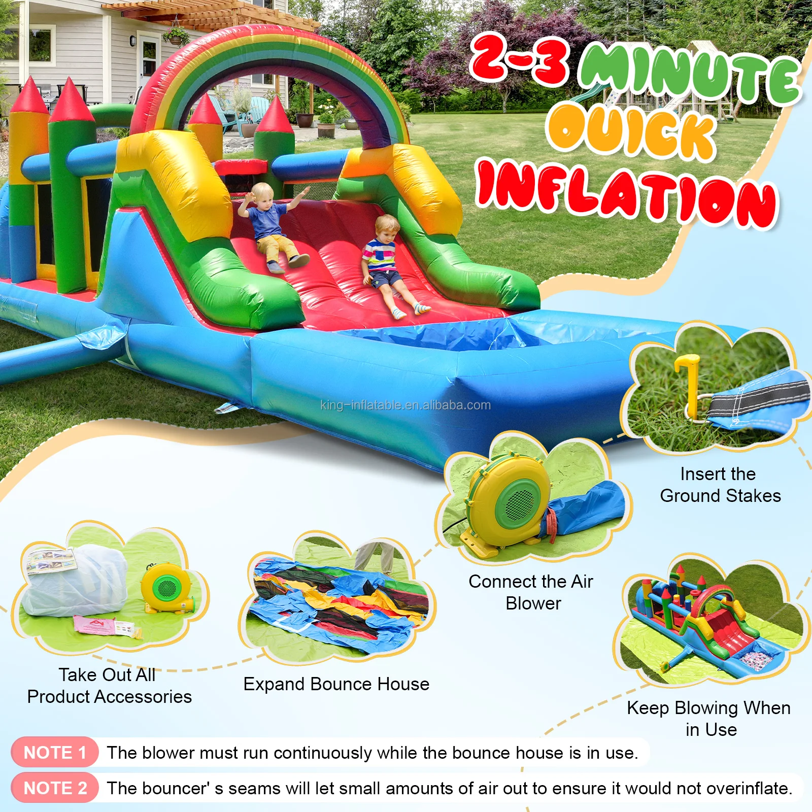 Outdoor Party Kids PVC Commercial Grade Inflatable Obstacle Course Bounce House with Slides,Ball Pit,Blower, Climbing,Obstacles