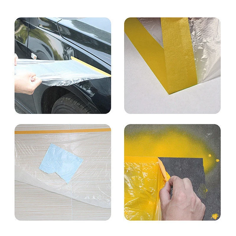 EONBON Pre-Tape Masking Film Plastic Dust Sheets Roll Pre-Taped Masking Film Covering Painting Paint Masking Film