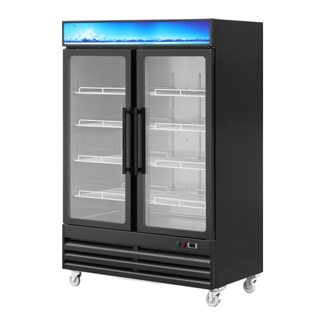 Commercial Merchandiser Refrigerator Black-Titanium Upright Double Glass Door Fridge For Cola And Drinks
