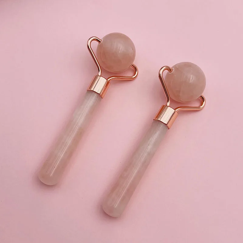 2024 Custom Logo Face Massage 100% Natural Pink 3d Jade Roller Mini Rose Quartz Jade Rollers For Girls