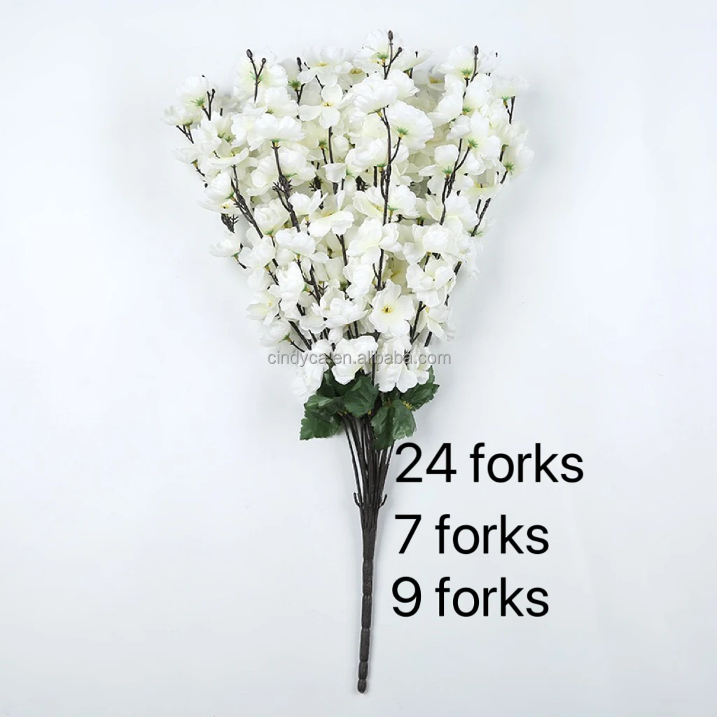 Wedding Decor Cherry Blossom Bouquet with 7, 9, 12, 18, 24 Forks Artificial Peach Blossom Bunch